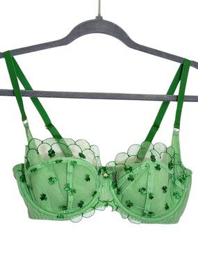 Adore Me Bettie Balconette Bra Green Shamrock Embroidery Size 34D